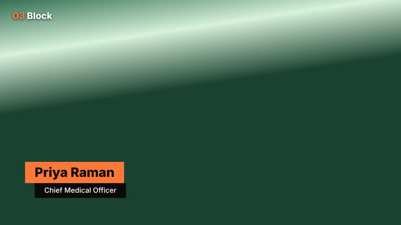 A block lower third with an orange name block and a dark title block