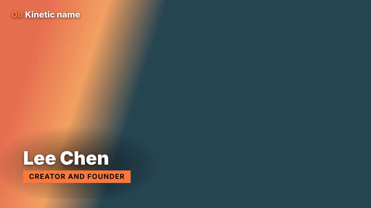 A big kinetic name lower third with an orange title bar