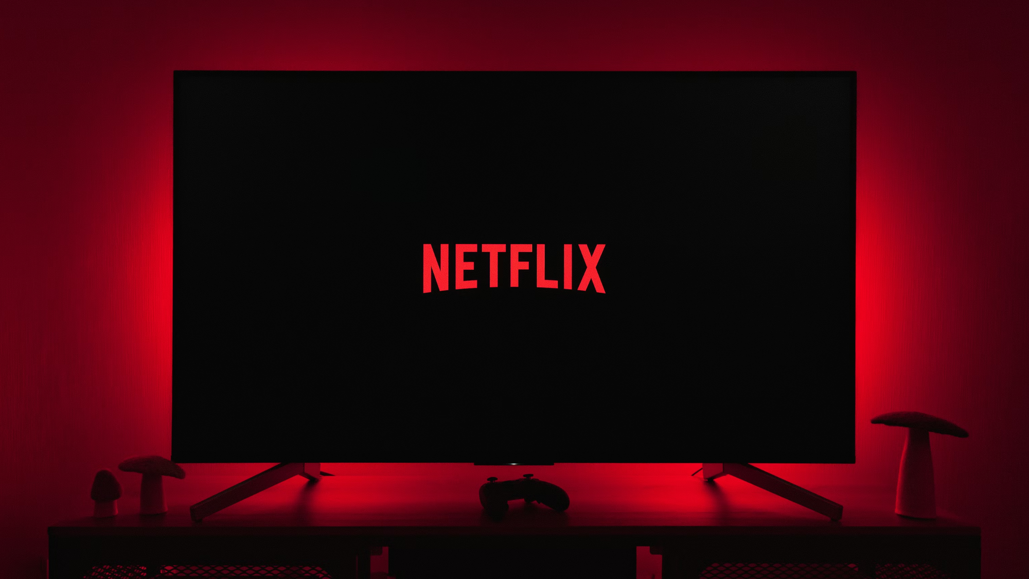 Television showing the Netflix logo surrounded by an ominous red light