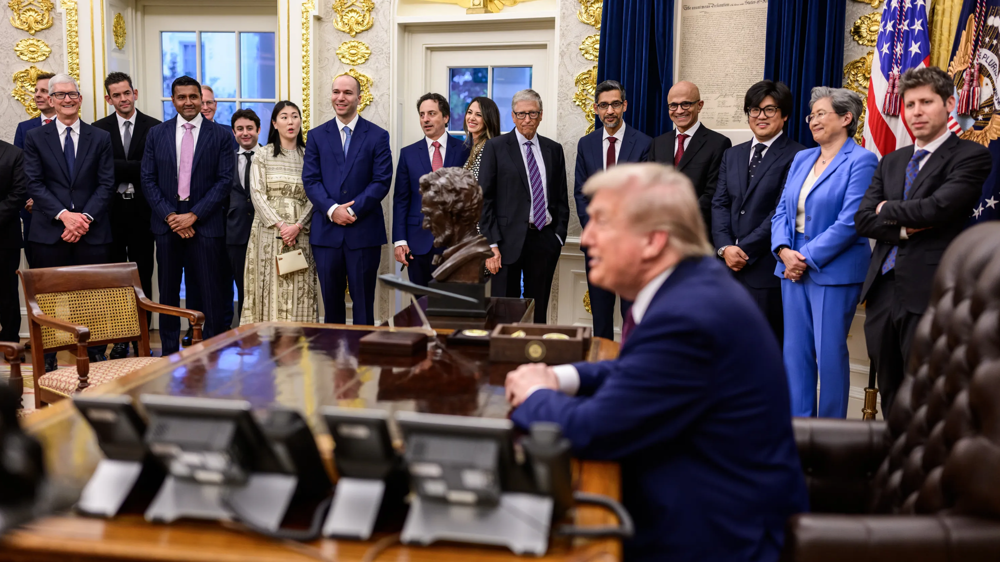 Tech executives lined up next to Donald Trump in the Oval Office