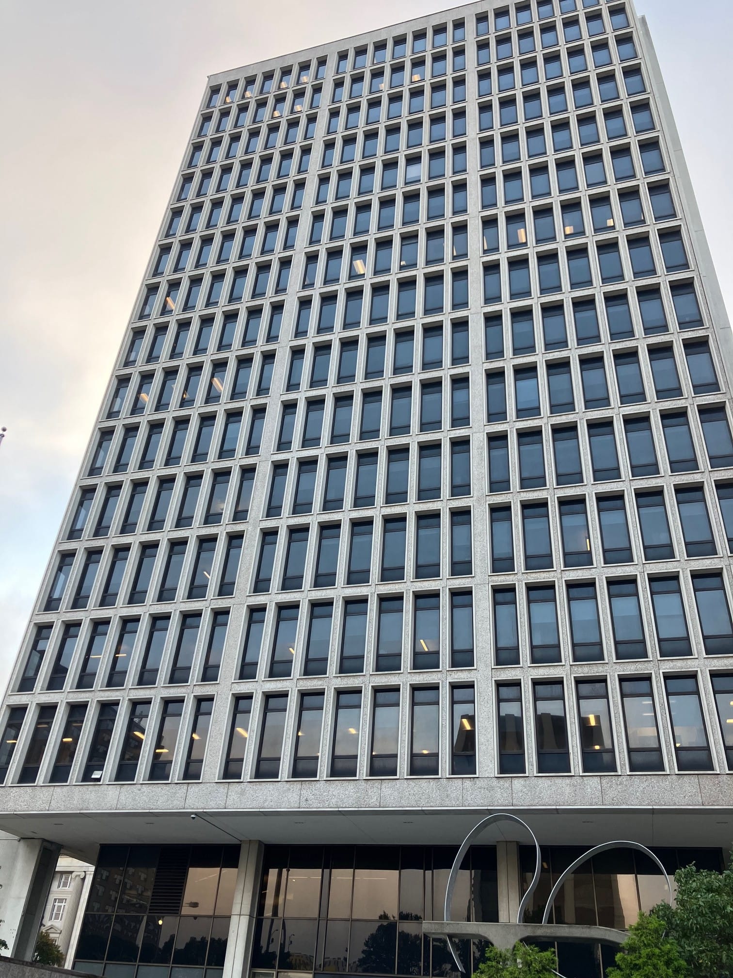 the exterior of the Peter Rodino federal building in Newark, NJ, a brutalist high rise
