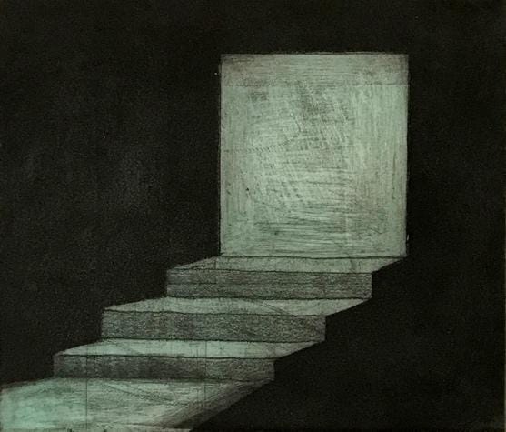 A drawing of stairs leading to a door

Description automatically generated