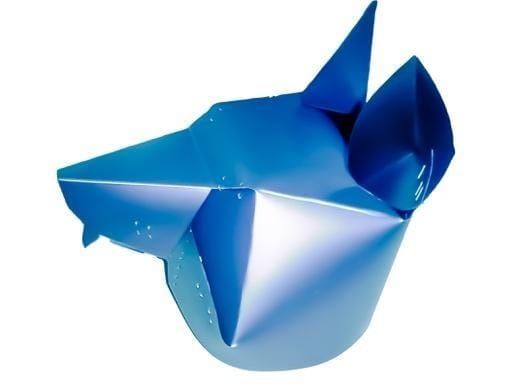 A blue paper animal head

Description automatically generated