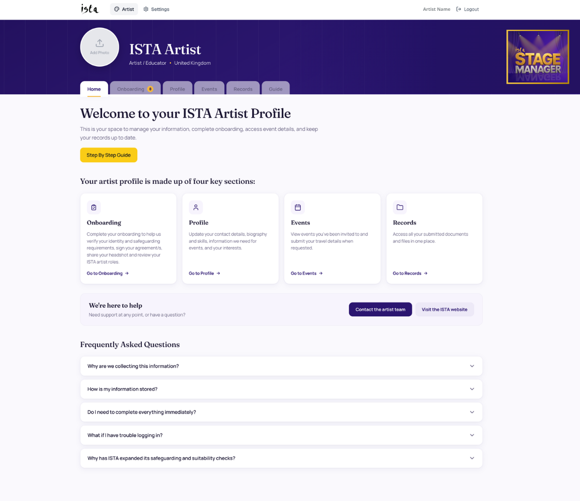 A capture of the ISTA artist profile