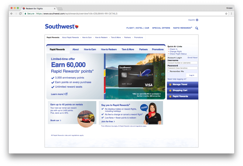 Southwest Rapid Rewards Page Southwest Rapid Rewards Page