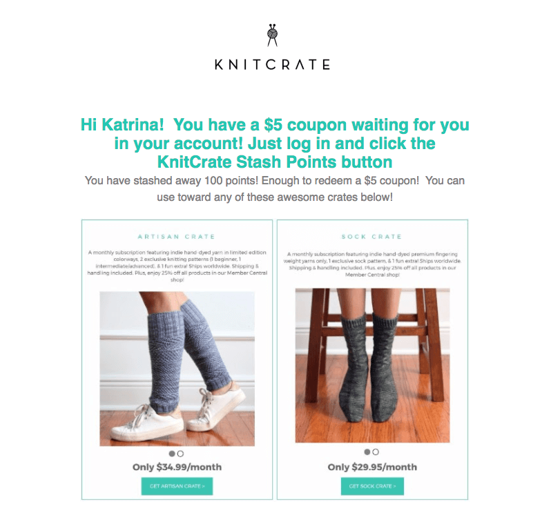 Knitcrate $5 off coupon reminder email Knitcrate $5 off coupon reminder email