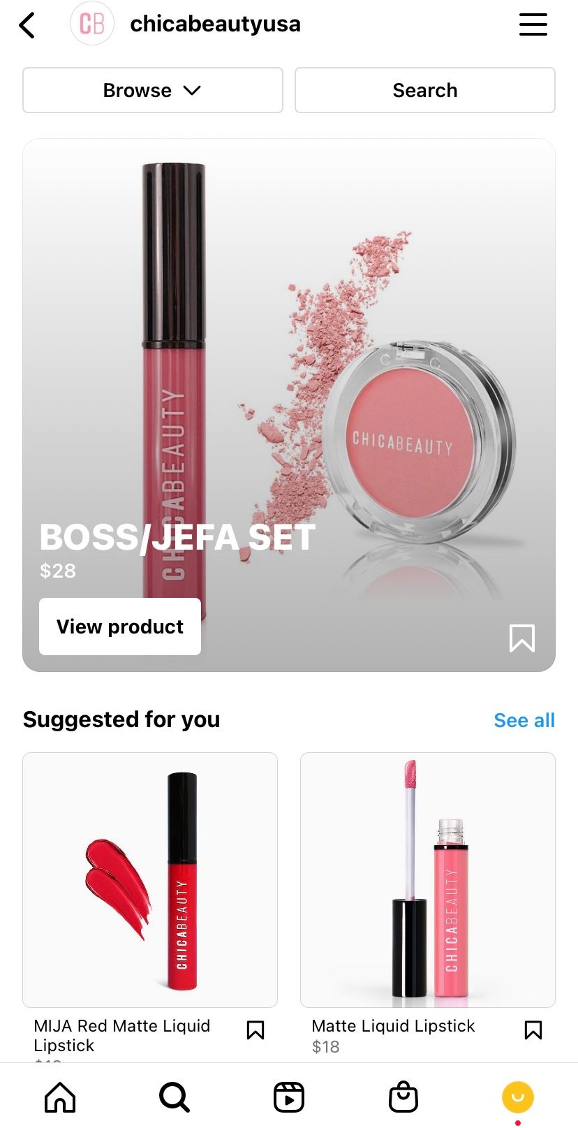 What is omnichannel commerce with examples - this is a screenshot of chica beauty on instagram and their shop page on instagram.