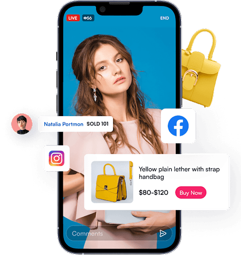 graphic of a live selling demo with products