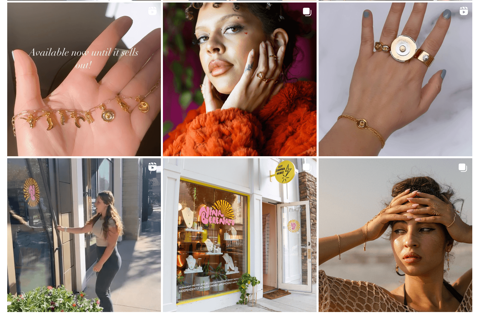 screenshot of nina berenato jewelry instagram page