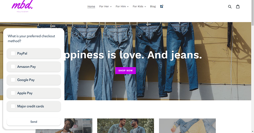 screenshot of lucky orange survey on an ecommerce brand