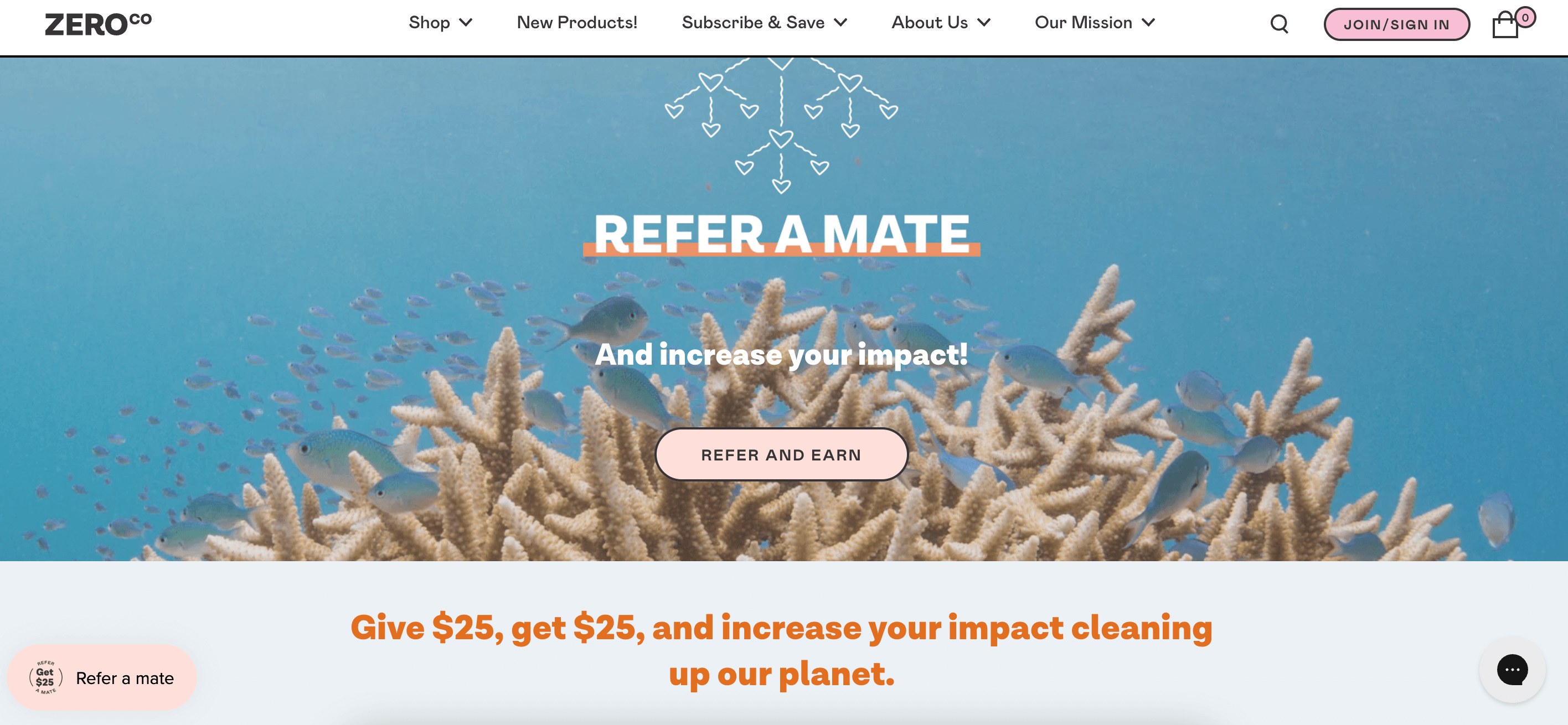 screenshot of zero co's referral page with friends laughing