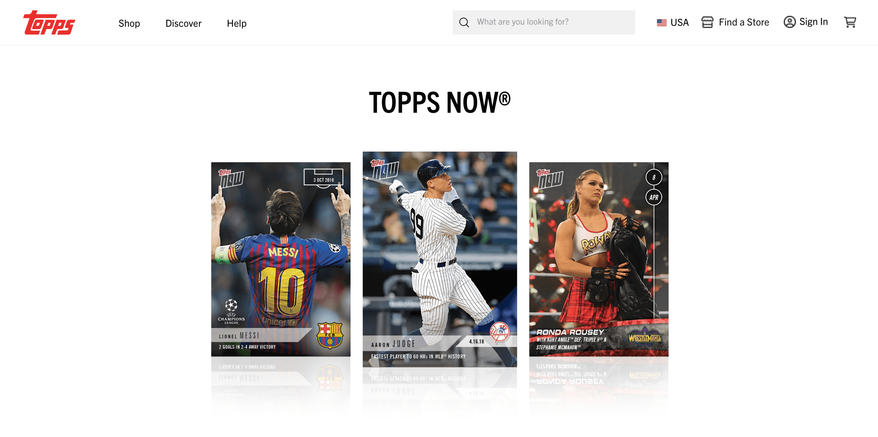 A screenshot of Topps Topps Now page showing images of 3 sports cards.