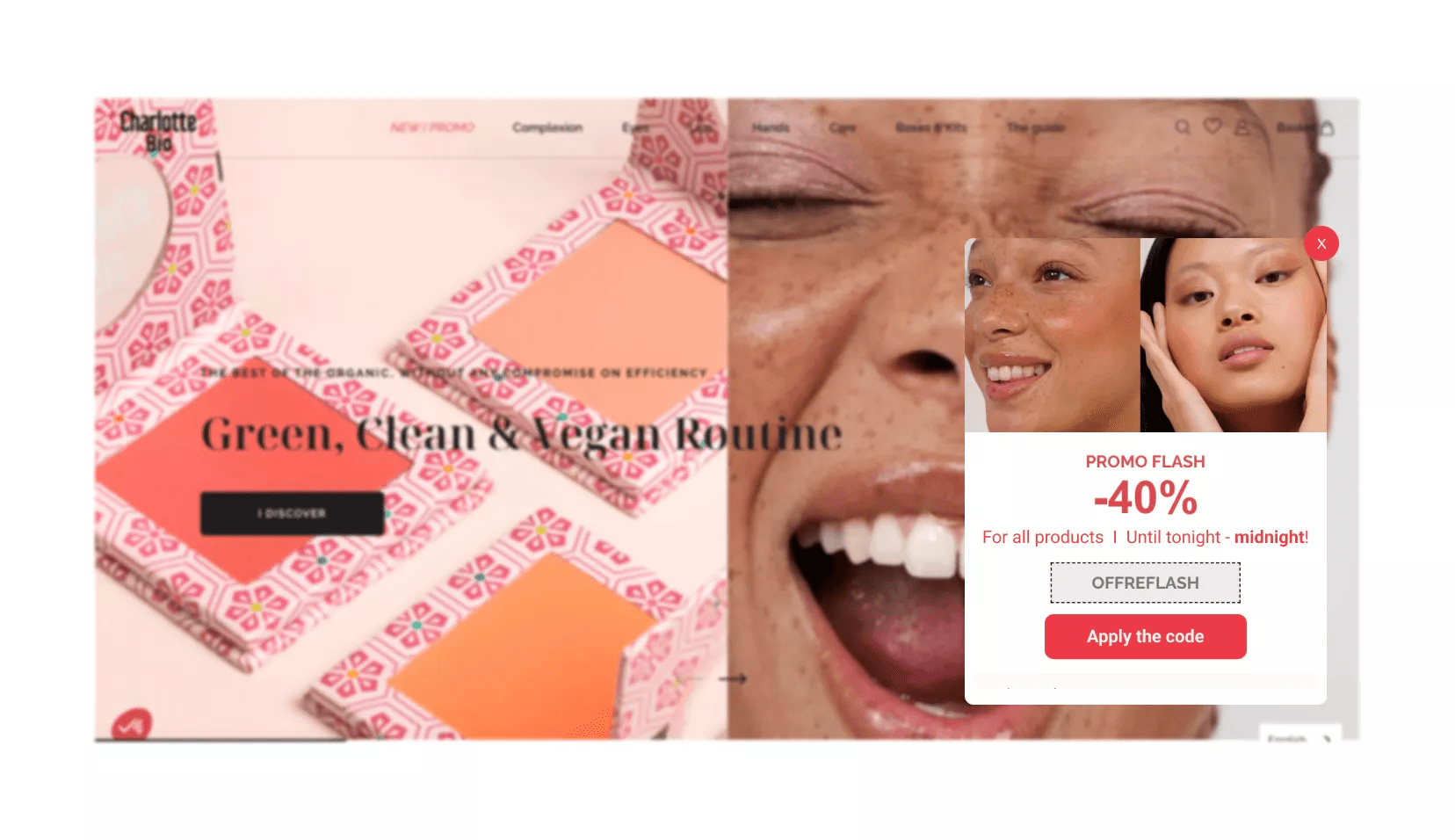 screenshot of charlotte bio using a flash sale on their homepage