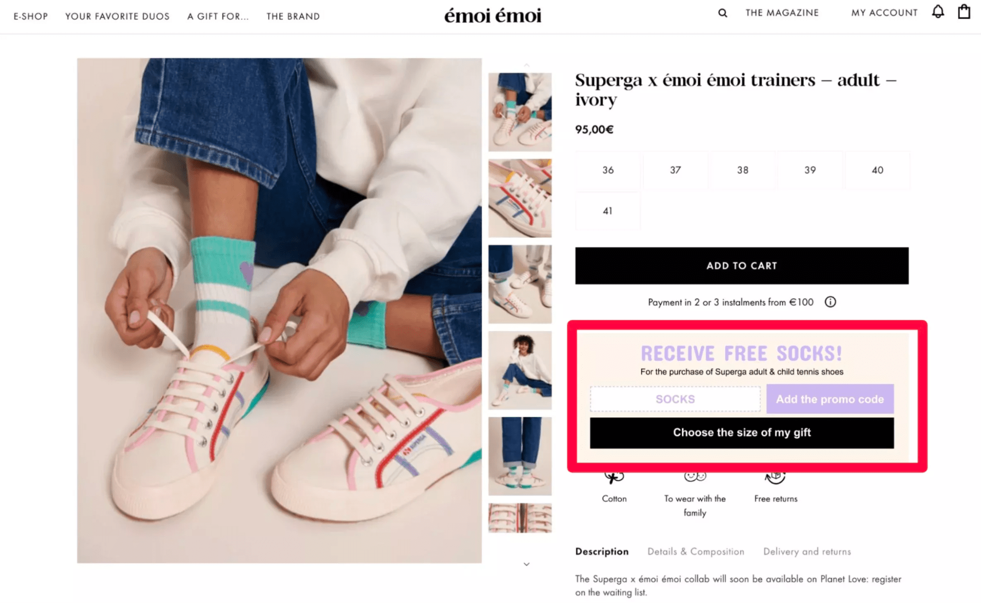 screenshot of emoi emoi product page