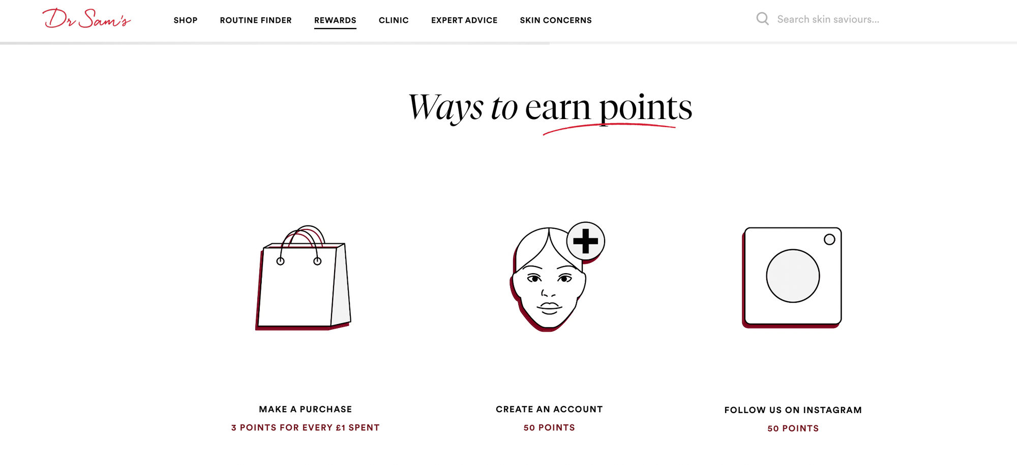 screenshot of dr sams loyalty program