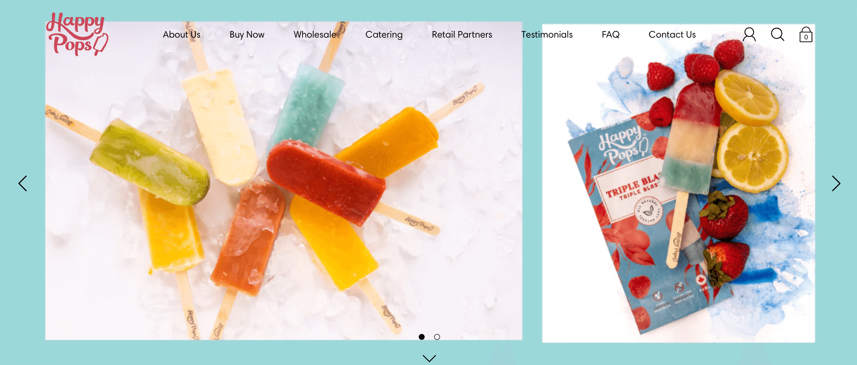 A screenshot of Happy Pops homepage showing images of its colorful ice pops.&nbsp;