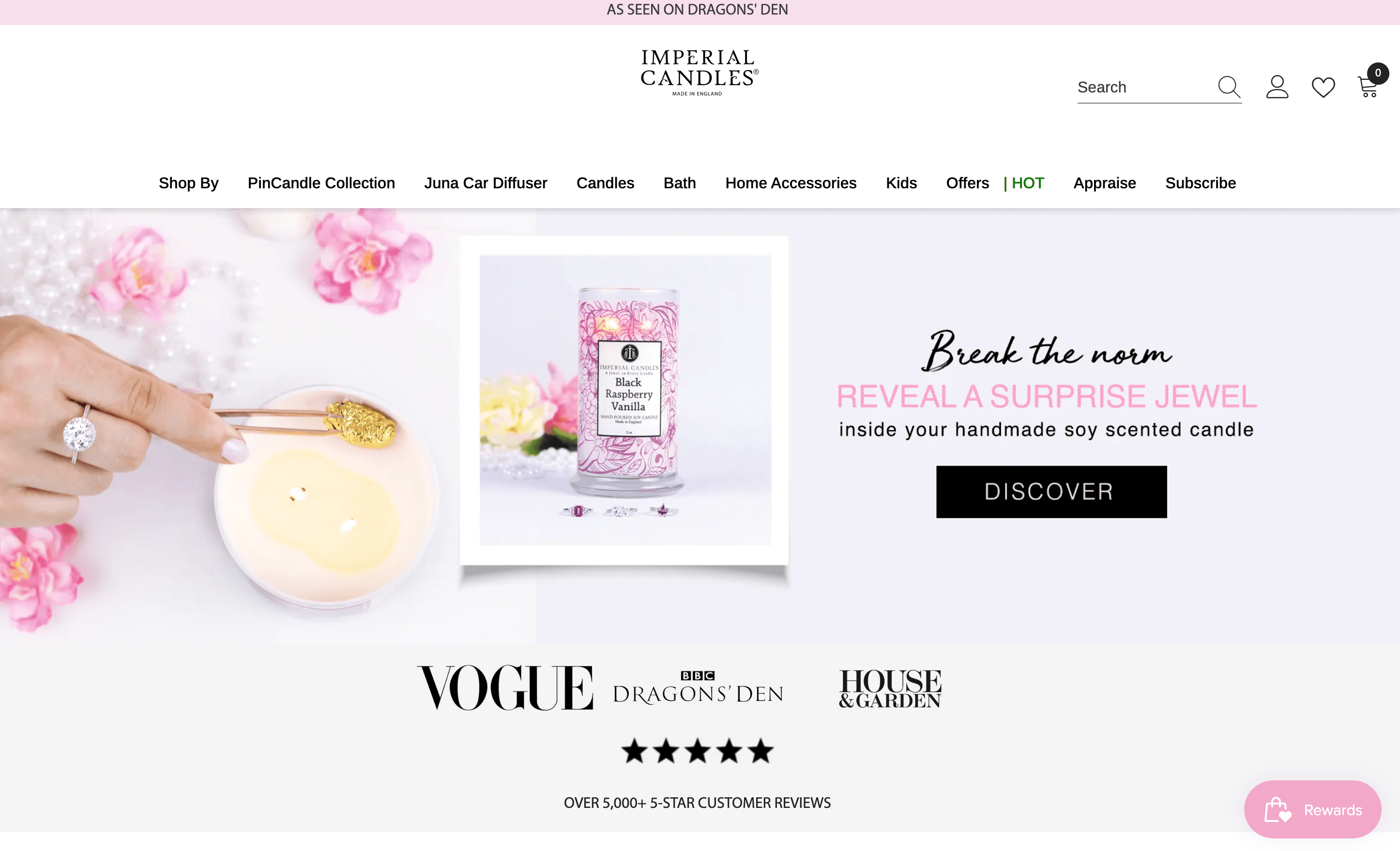 A screenshot of Imperial Candle’s homepage visually demonstrates its hidden jewel candles.&nbsp;