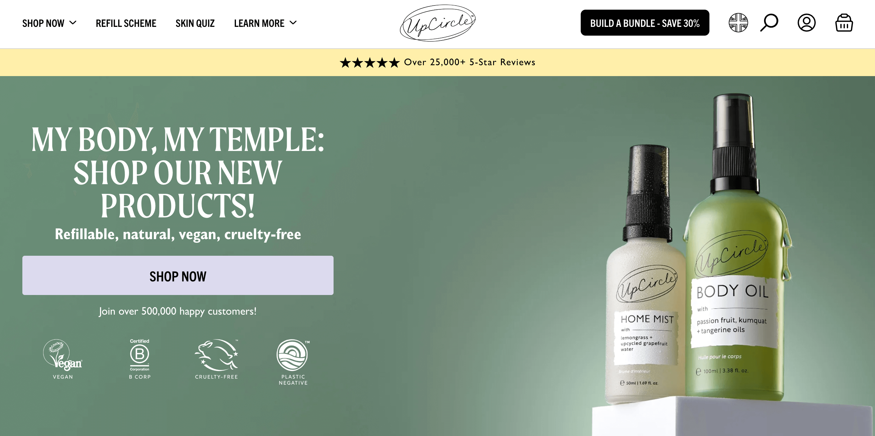 A screenshot from UpCircle’s website showing its new body care products.&nbsp;