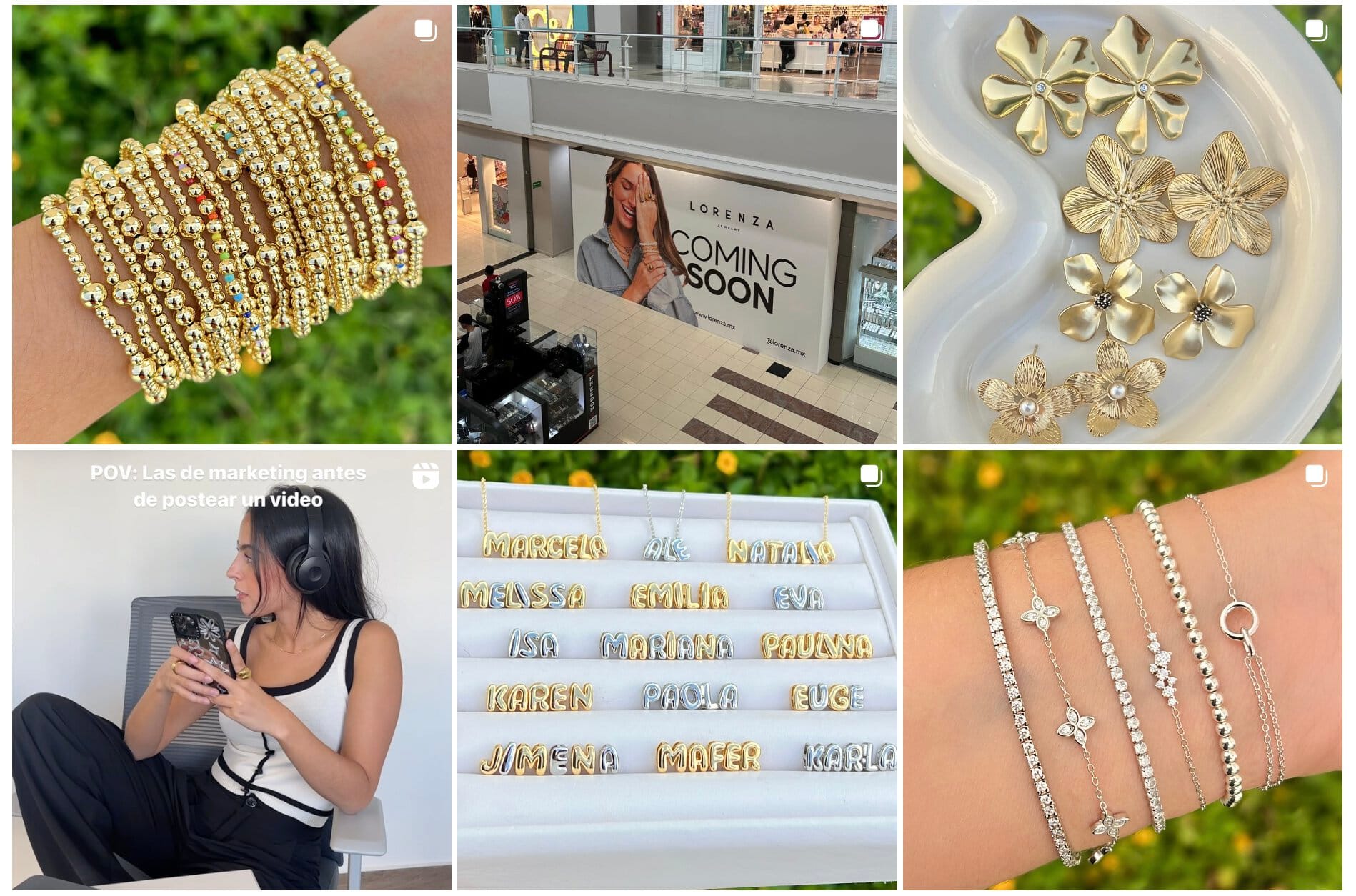 screenshot of lorenza jewelry instagram account