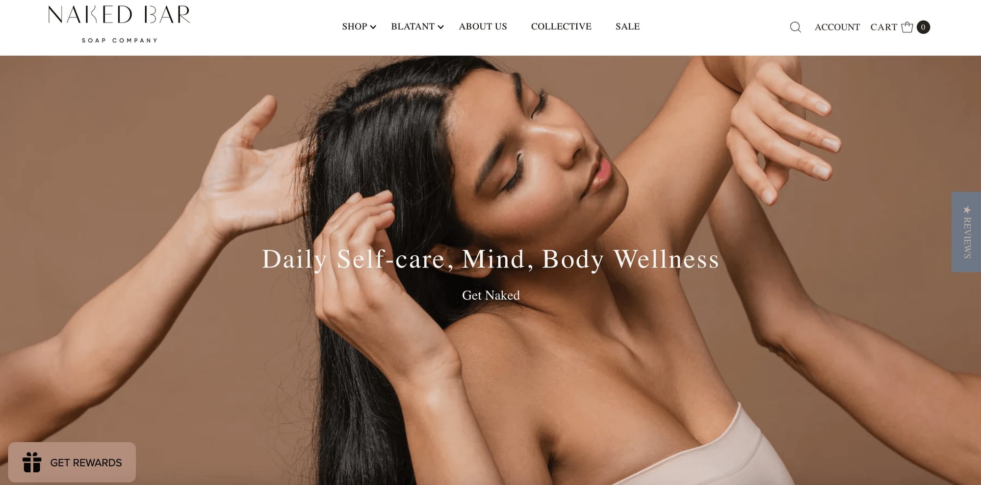 Valentine’s Day Gift Guide–A screenshot from Naked Bar Soap’s homepage with a message saying, “Daily Self-Care, Mind, Body Wellness. Get Naked”.&nbsp;