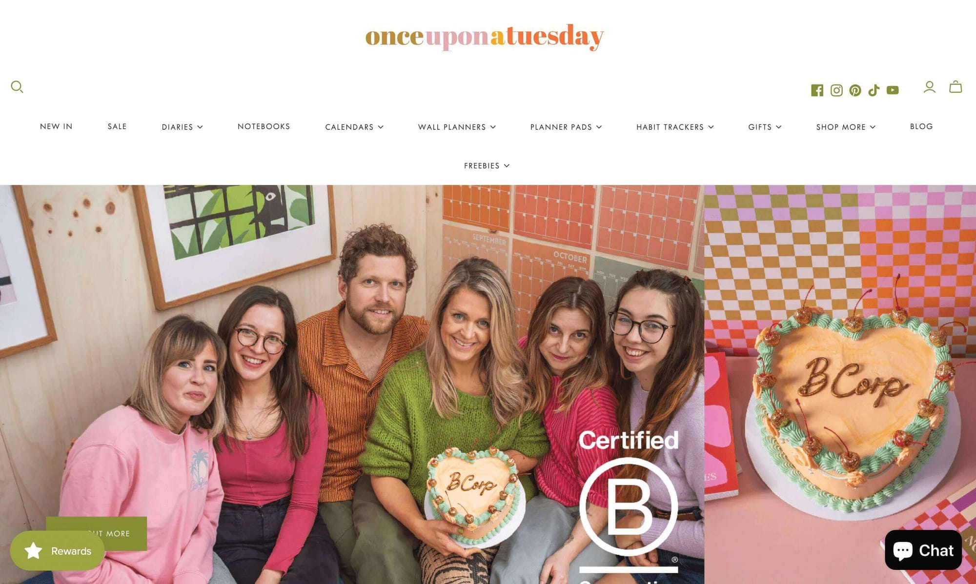 A screenshot of Once Upon a Tuesday’s homepage showing a banner image that highlights its recent BCORP certification.&nbsp;