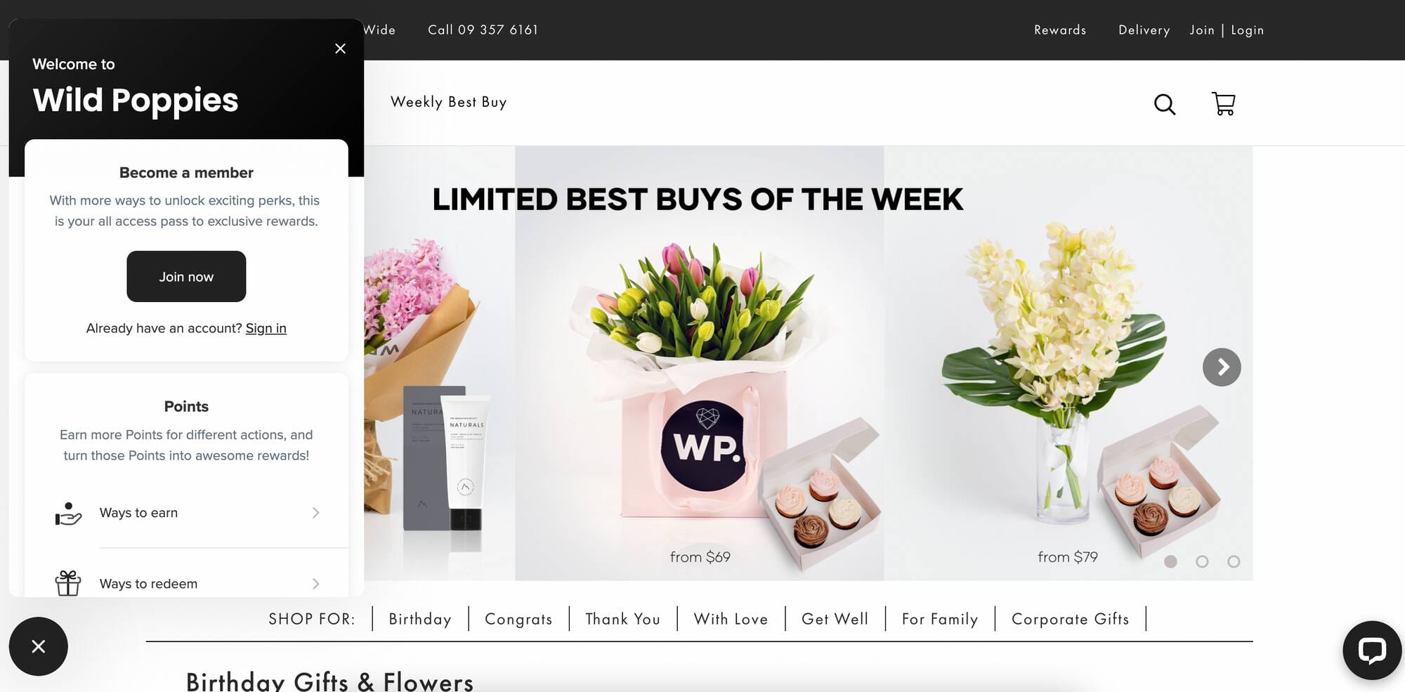 How Do I Explain My Loyalty Program to My Customers? - screenshot of wild poppies florist shop and their rewards program.