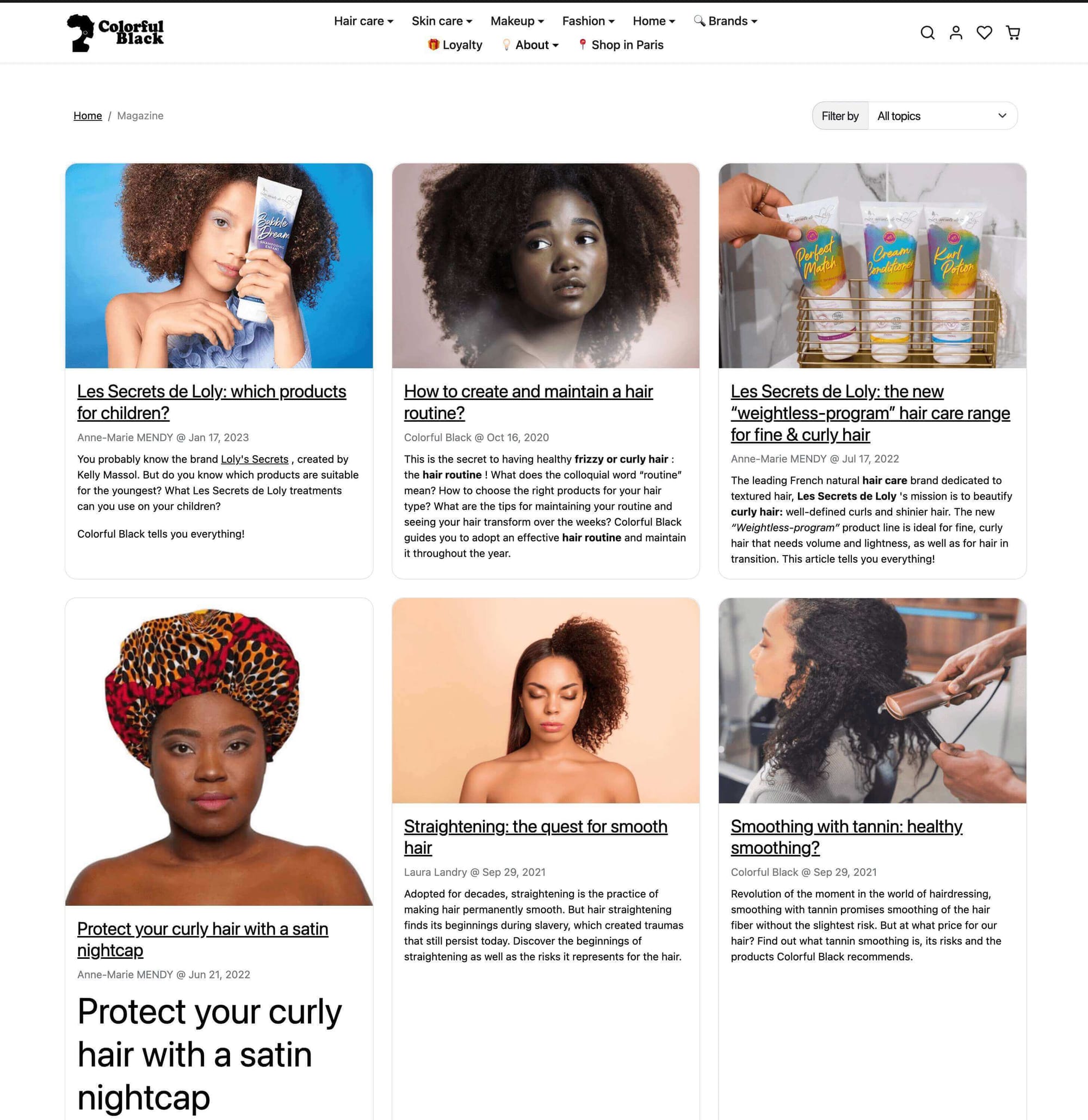 Mental Wellness Brands for World Mental Health Day–A screenshot of Colorful Black’s Magazine showing 6 different articles.&nbsp;