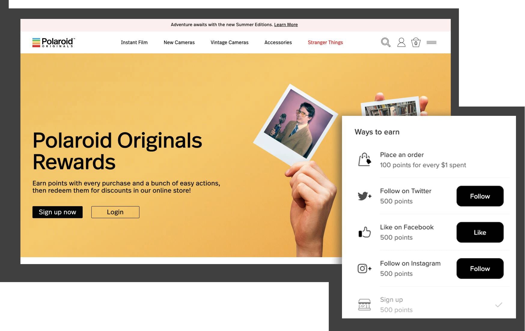 Polaroid Explainer PageA screenshot from Polaroid’s website showing the ways to earn reward points.