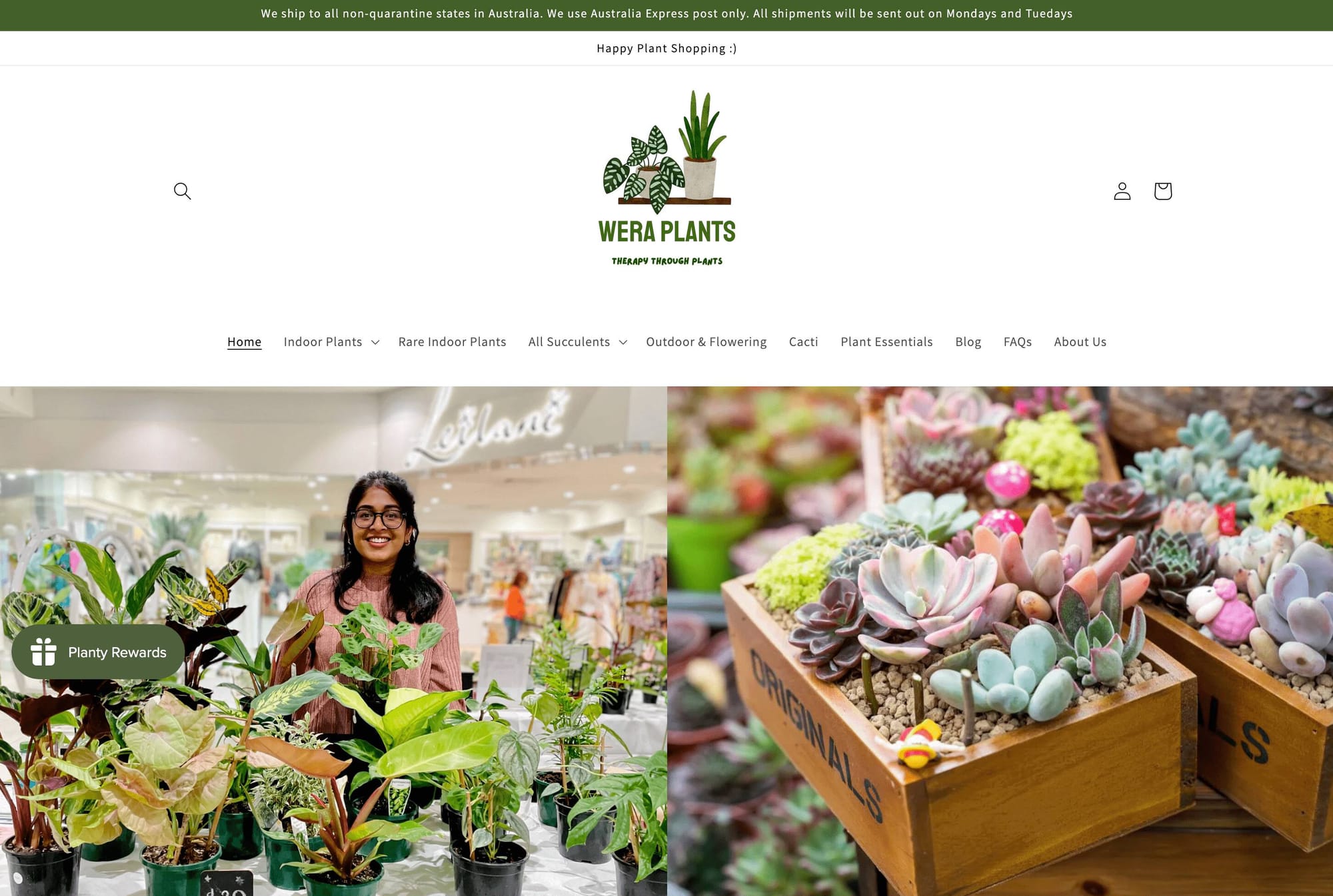 Mental Wellness Brands for World Mental Health Day–A screenshot of Wera Plants’ homepage showing its founder and several of its products.&nbsp;