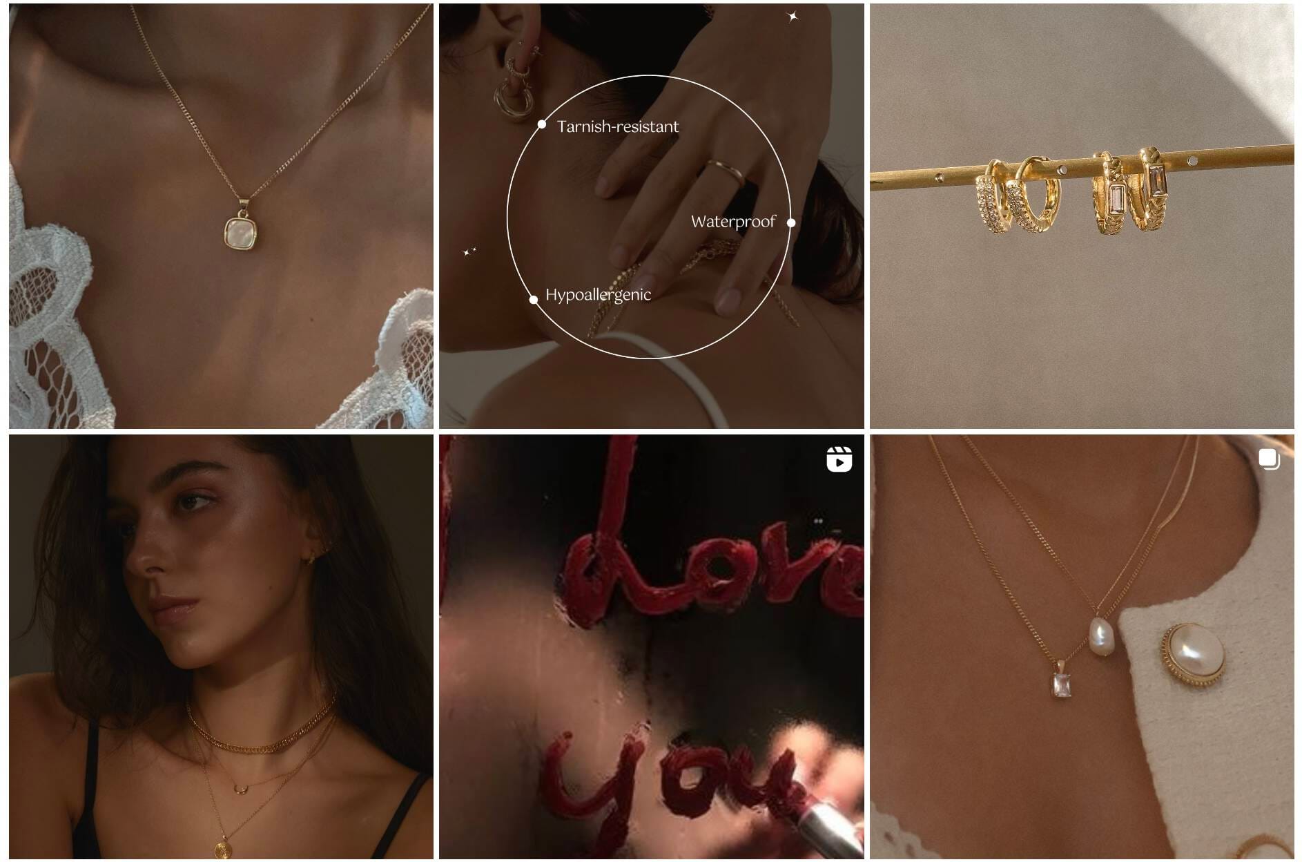 Valentine’s Day Gift Guide–A screenshot from Midori Jewelry Co.’s instagram showing a woman wearing several dainty gold jewelry pieces.&nbsp;