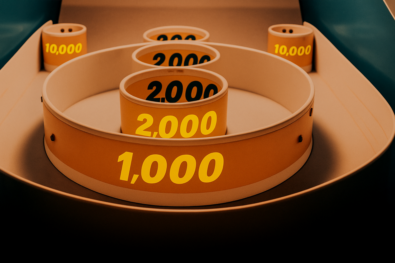 Skee-ball arcade game with yellow point rings, used as a metaphor for customer loyalty point systems