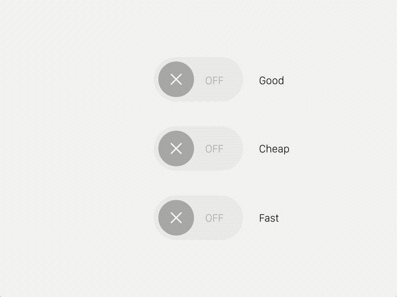 gif showing three switches, labeled “good,” “cheap,” and “fast” and only at most two can be turned on at once.