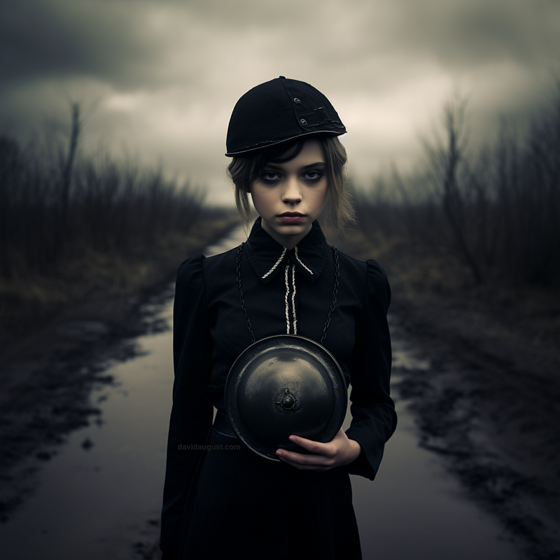 Remy is ready to deploy in this muted look. Dress by Tom Ford, landmine by Alliant Techsystems, helmet by Antarès Sellier.