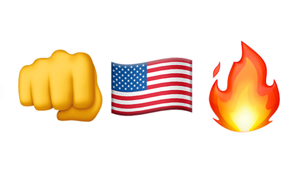 Oncoming Fist emoji, American Flag emoji, Fire emoji