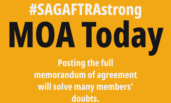 #SAGAFTRAstrong MOA Today — Posting the full memorandum of agreement will solve many members’ doubts.