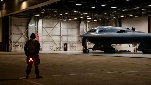 U.S. Airmen conduct preflight operations prior to a B-2 Spirit stealth bomber departing base in support of Operation Epic Fury, March 29, 2026. (U.S. Air Force photo/Public Domain)