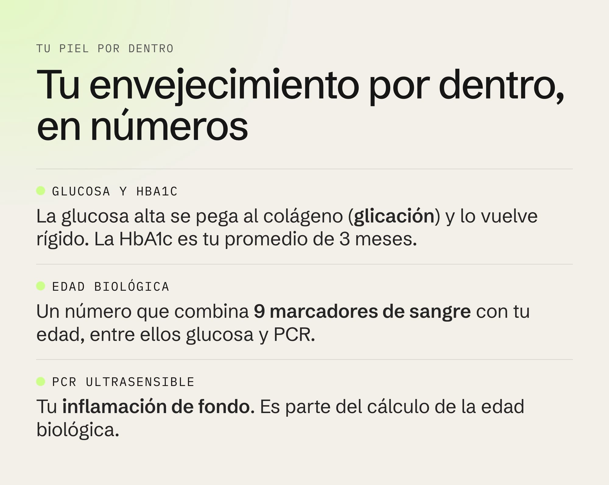 Tu envejecimiento por dentro: glucosa, hemoglobina glicosilada, edad biológica y PCR ultrasensible
