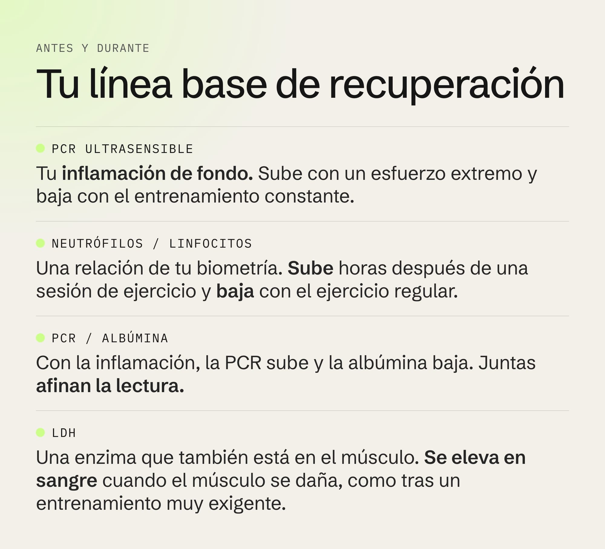 Tu línea base de recuperación: PCR ultrasensible, relación neutrófilos/linfocitos, relación PCR/albúmina y LDH