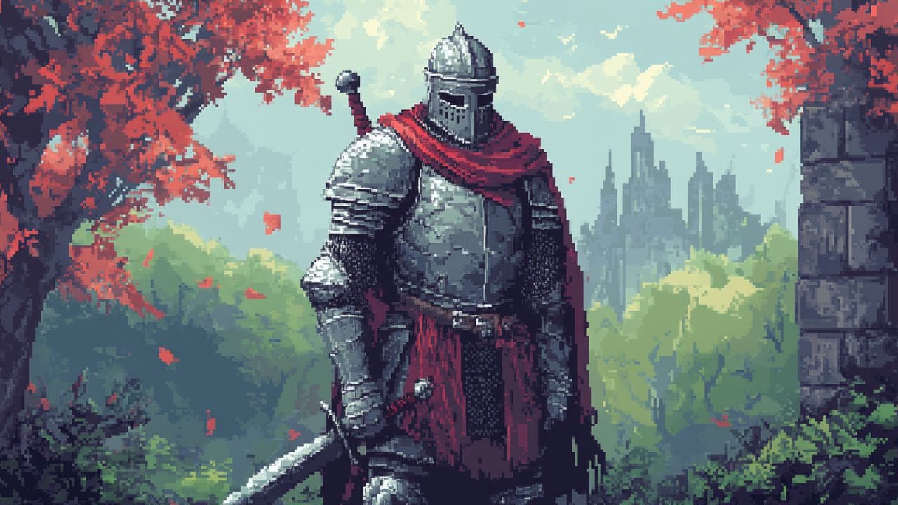 pixel art of a medieval knight