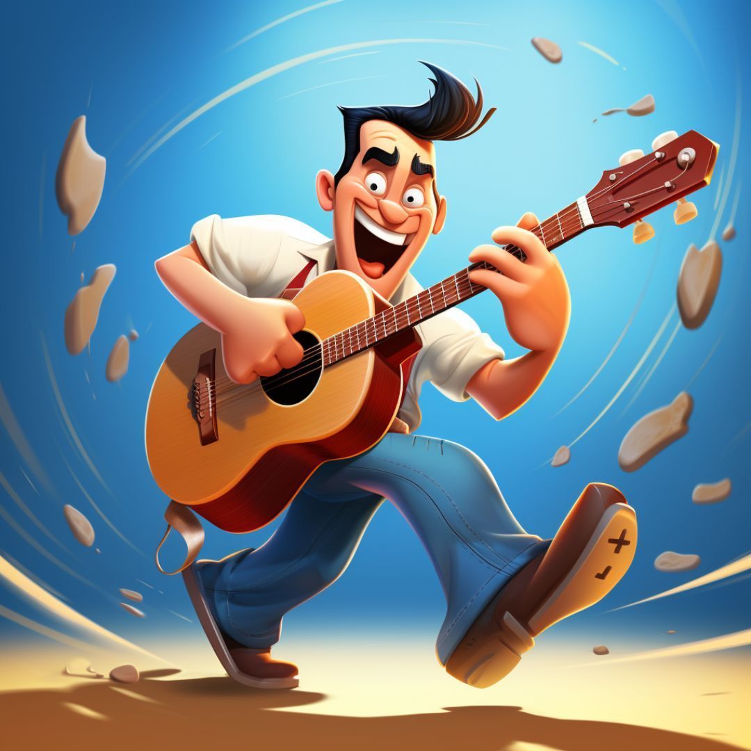 Cartoon of a happy man playing guitar - Free Download