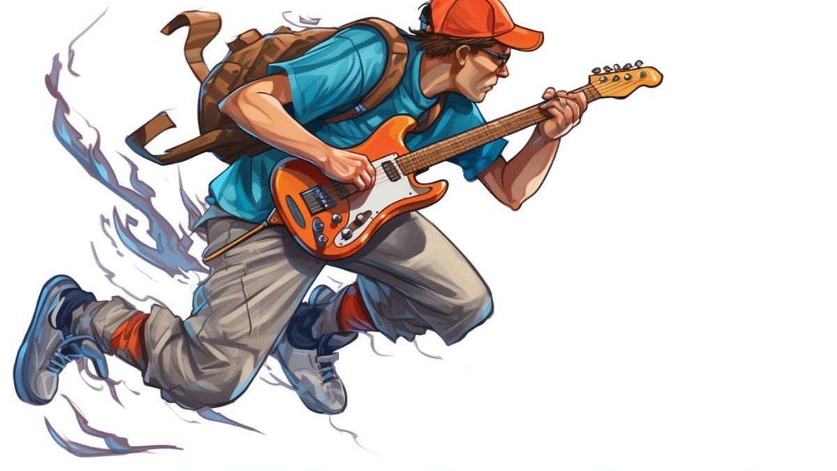 Cool Cartoon of a man playing the Electric Guitar (no background) - Free Download