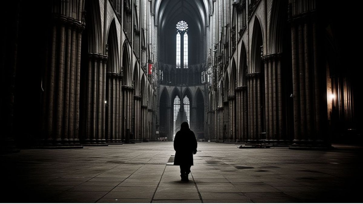 Silhouette of a person walking through a Cathedral - Free Download
