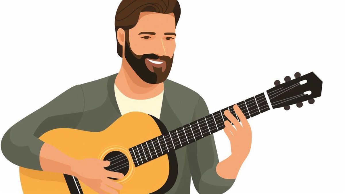 Simple illustration of man with a beard playing the guitar - Free Download
