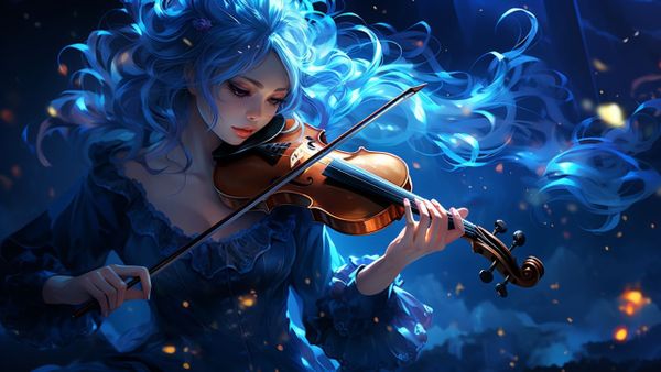 Illustration of a Blue-Haired Woman Playing the Violin - FREE Download