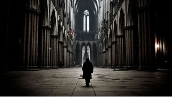Silhouette of a person walking through a Cathedral - Free Download