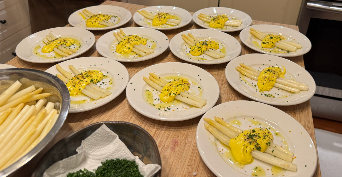 White Asparagus with Saffron Rouille, an early supper club recipe