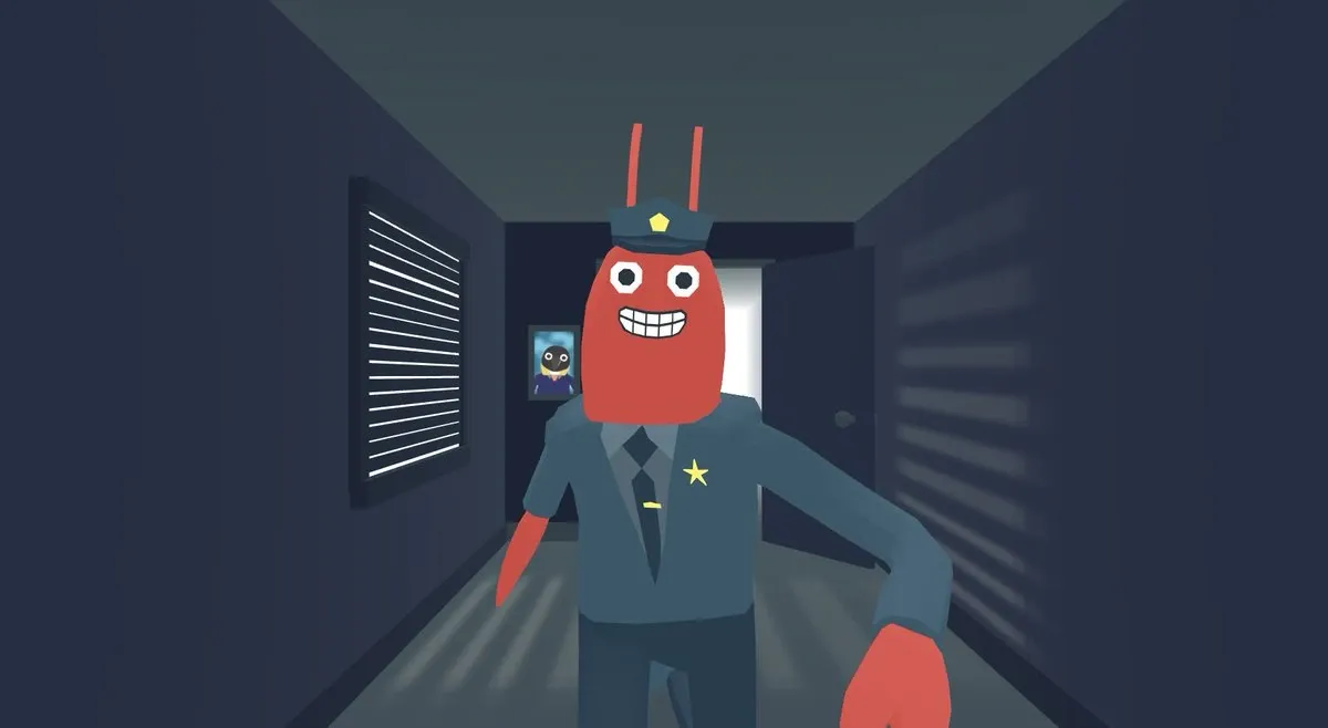 Lobster Cop walking towards you in a hallway