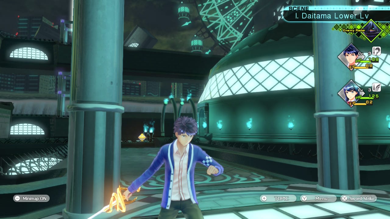 The protagonist fo Tokyo Mirage Sessions #FE Encore standing in a dungeon running on a Switch 2.