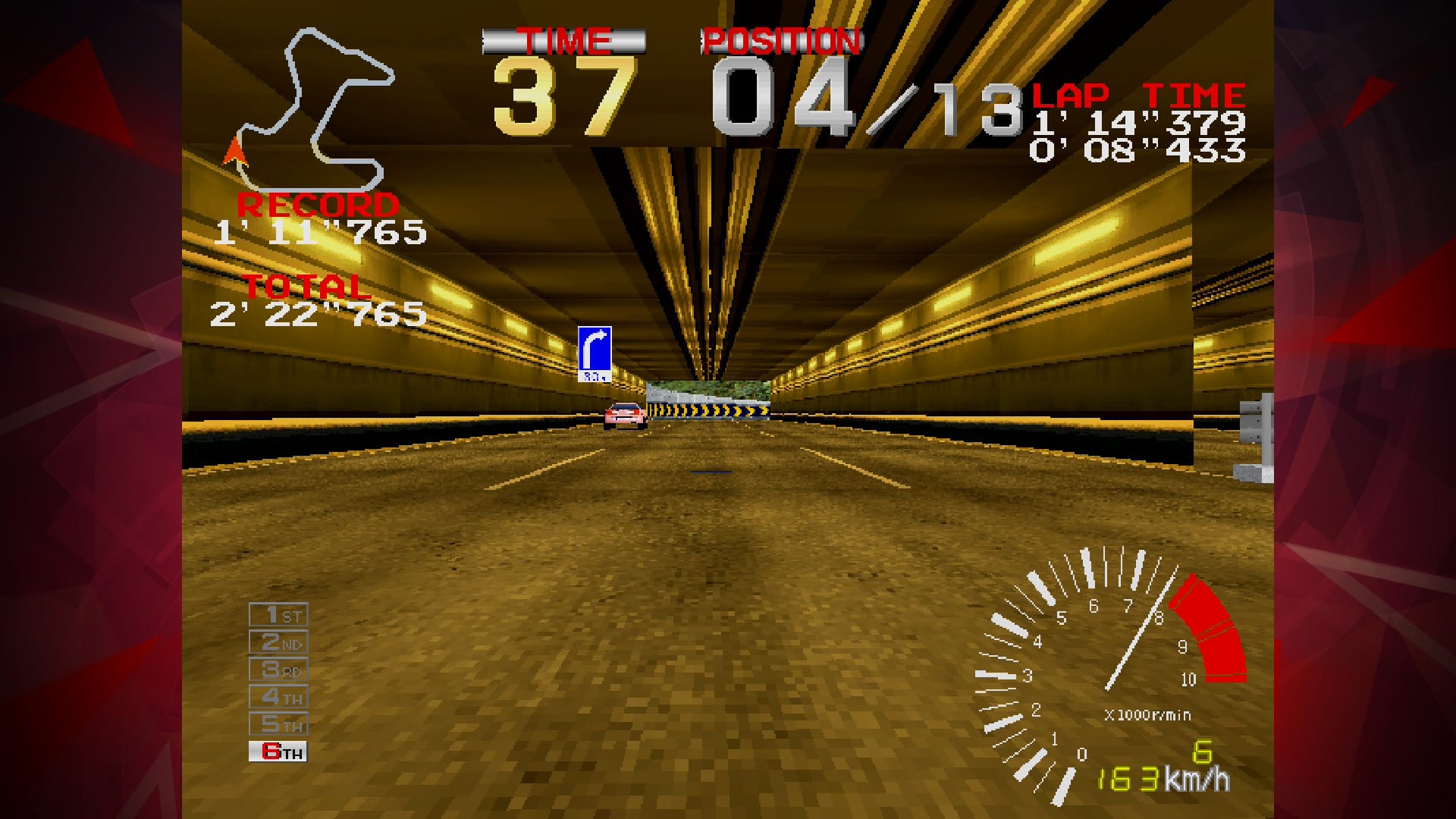 Gameplay screenshot of of a low angle camera driving through a tunnel in Ridge Racer on Switch 2. 