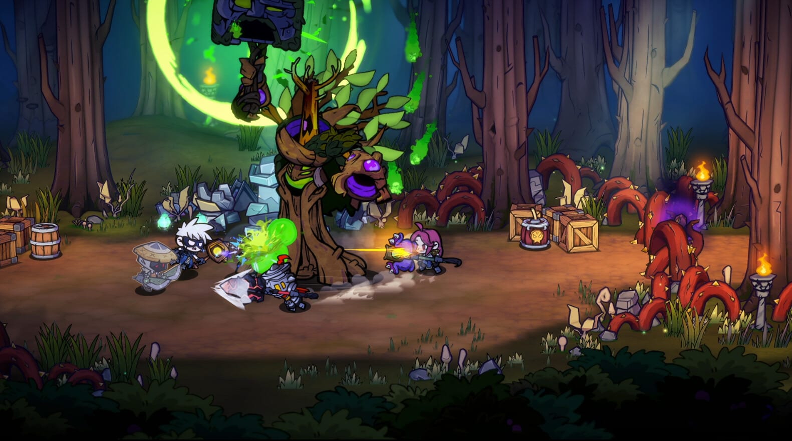 Shows a Lost Castle 2 image where the players are fighting an evil tree. 